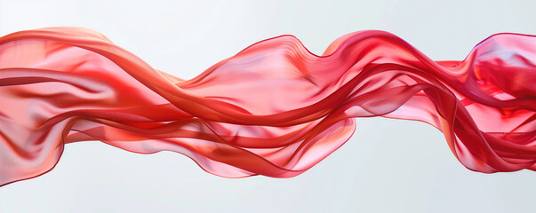 A fluid and dynamic red satin ribbon floating elegantly against a white background.	
