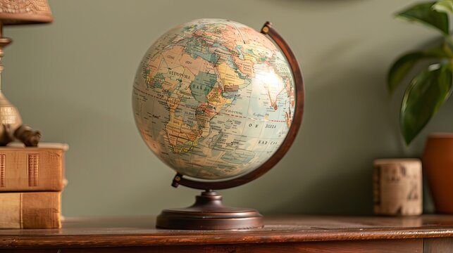 Explore the world of history on your bookshelf with this vintage globe. Perfect for study, adventure and photography.
