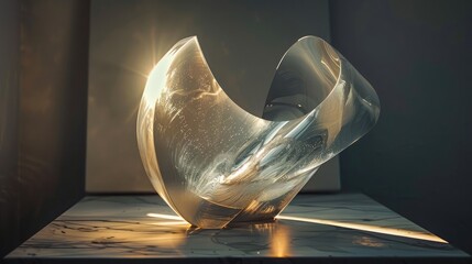 An abstract sculpture crafted from translucent resin and illuminated from within, casting ethereal...