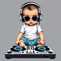 dj baby with headphones created with generative AI software