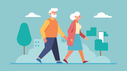 elderly couple walking vector illustration
