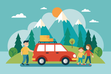 family journey by car vector illustration