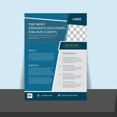 Flyer design template use vertical layout .Graphic design layout with triangle graphic elements and space for photo background..