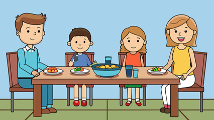 family meal father mother son and daughter toget vector illustration