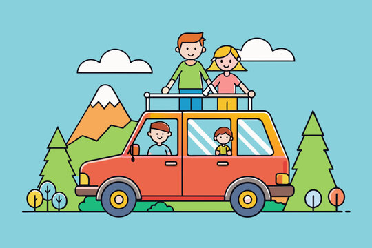 family journey by car vector illustration