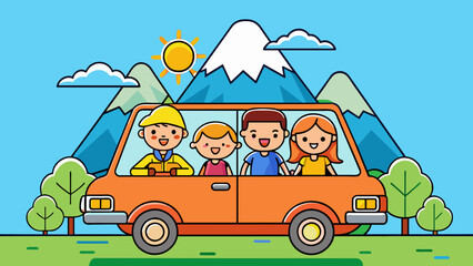Obraz na płótnie Canvas family trip father mother and children traveling vector illustration