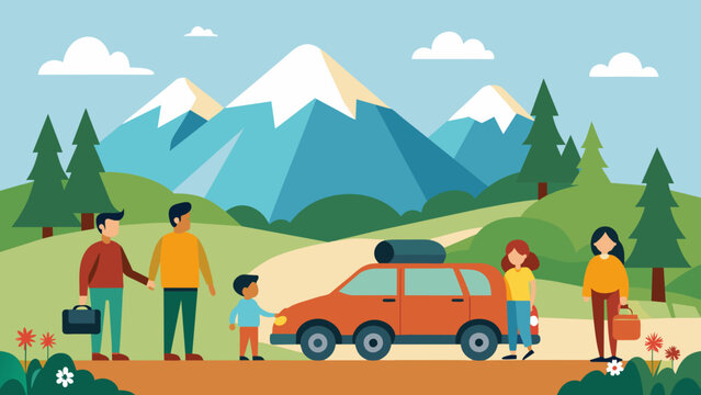 family trip father mother and children traveling vector illustration