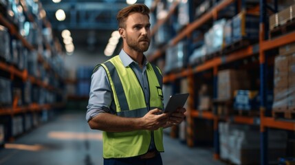 Warehouse Worker with Digital Tablet