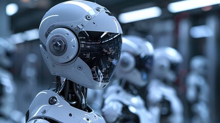 An advanced robotics laboratory, showcasing humanoid robots and autonomous drones, pushing the...