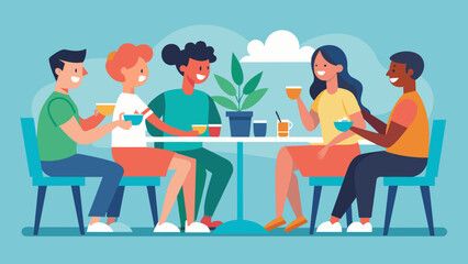 Friends are sitting at the table vector illustration