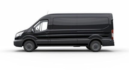 Black Van for Commercial Transport and Delivery. Cargo Vehicle for Transportation Transit on White Background with Clipping Path