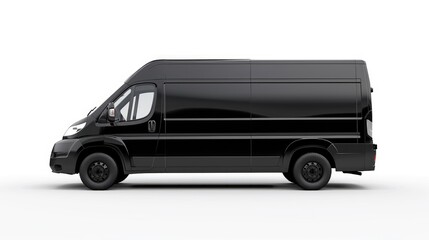 Black Van for Commercial Transport and Delivery on White Background with Clipping Path - Cargo and Transit Vehicle