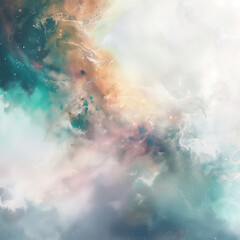 Ethereal cosmic clouds with soft colors and bright highlights.
