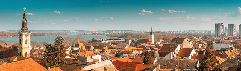 a scenic panoramic observation of Belgrade's cityscape, with its picturesque houses and historic...