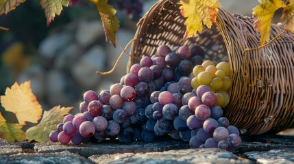 A Basket of Vineyard Grapes - obrazy, fototapety, plakaty