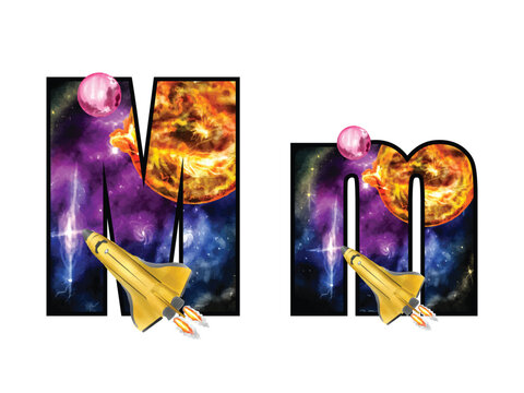 isolated alphabeth with cute space boy illustration