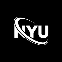 NYU logo. NYU letter. NYU letter logo design. Initials NYU logo linked with circle and uppercase monogram logo. NYU typography for technology, business and real estate brand.