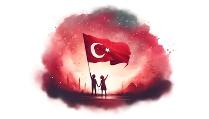 Watercolor illustration for celebrating national sovereignty and children's day in turkey. - obrazy, fototapety, plakaty