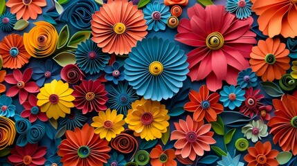 Fototapeta na wymiar Vibrant Quilling Art: Mexican Talavera Pottery Inspired Floral Patterns.
