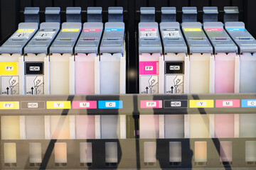 Color toners in the digital printer, paint CMYK. Color toners ink in the digital printer