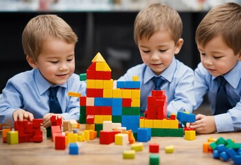 School students playing with blocks