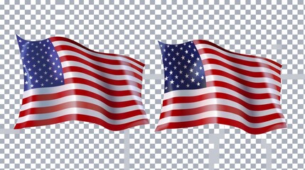 Symbols of the United States of America. Modern illustration of realistic US flags. US flags isolated on checked background. Templates for decoration of USA events. United States flag on checkered