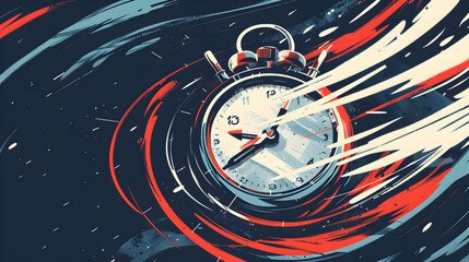 Conceptual illustration of a racing stopwatch with dynamic motion lines, portraying the urgency and limited time for competition


