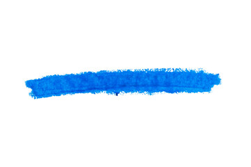 Blue stroke drawn with crayon pencil on transparent background