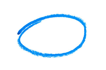 Blue round doodle drawn with crayon on transparent background