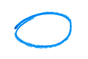 Blue round doodle drawn with crayon on transparent background