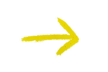 Arrow drawn with yellow crayon on transparent background