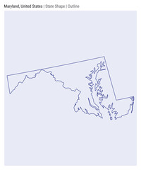 Maryland, United States. Simple vector map. State shape. Outline style. Border of Maryland. Vector illustration.