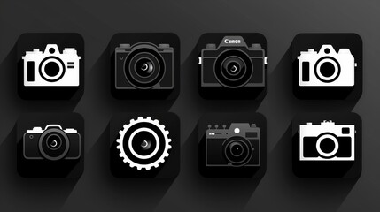 High-Contrast Silhouette Icons for Photography App: Camera, Gallery, Flash, Timer