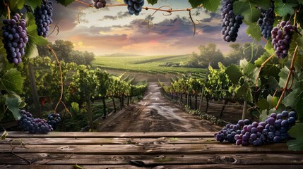 A Serene Vineyard at Sunset