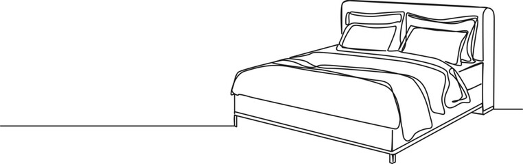continuous single line drawing of double bed, line art vector illustration