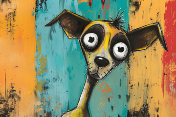 Whimsical Cartoon Dog with Exaggerated Features