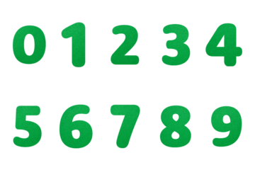 Set of green paper numbers on transparent background