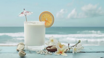 Summer cocktail on the background of the sea