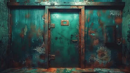 Green Door in Graffiti-Covered Room