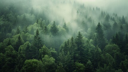 Misty Forest Landscape - obrazy, fototapety, plakaty