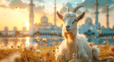 Goat Qurban Eid al adha mubarak festival islamic background Generated with Ai Tools