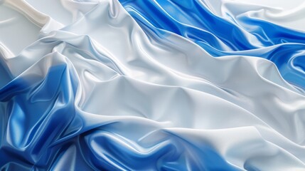 An abstract background with white, blue, and white flags flying in a 3D render - obrazy, fototapety, plakaty