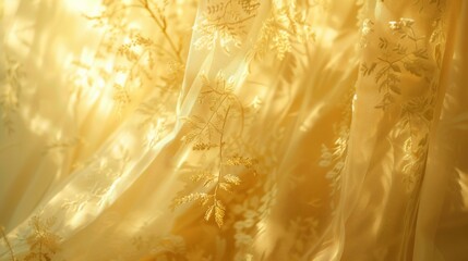 Ethereal Pastel Yellow Background with Delicate Lace Curtain Shadow.