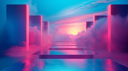 Background with abstract neon colors in 3D