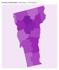 Vermont, United States. Simple vector map. State shape. Solid Regions style. Border of Vermont. Vector illustration.