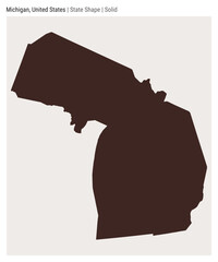 Michigan, United States. Simple vector map. State shape. Solid style. Border of Michigan. Vector illustration.