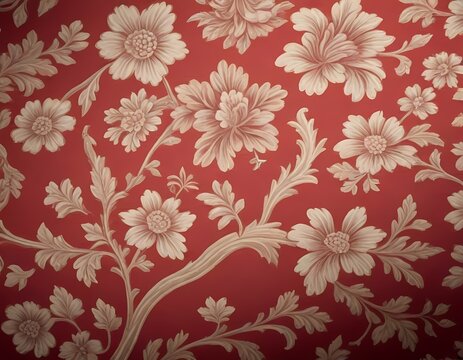 Closeup of a detailed red floral patterned fabric