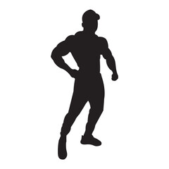 Muscular bodybuilder vector silhouette illustration isolated on white background, fitness Sport man strong arms.
