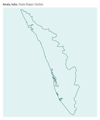 Kerala, India. Simple vector map. State shape. Outline style. Border of Kerala. Vector illustration.