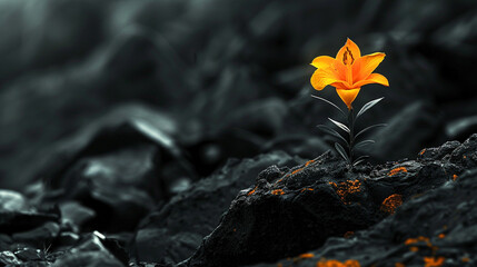 A lone, wilted flower in the shadow of a vibrant bloom, embodying silent envy